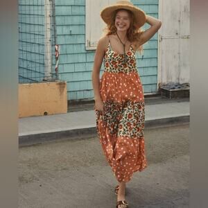 Roller Rabbit x Anthropologie Dakota Floral Polka Dot Slip Maxi Sun Dress NWOT